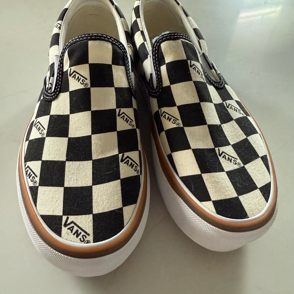 Vans Checkered Platform Slip-On Shoes - Black and White